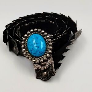 Turquoise and Black Women's Belt with Silver Details